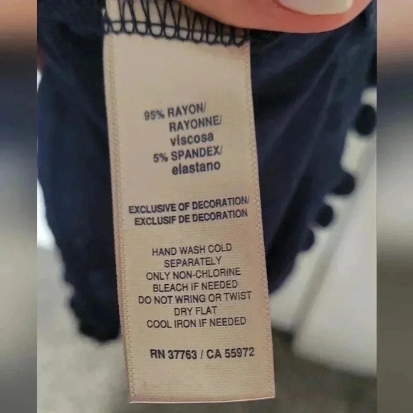 Navy Blue Pom Pom Short Sleeve shirt Women’s Size small - Picture 5 of 5